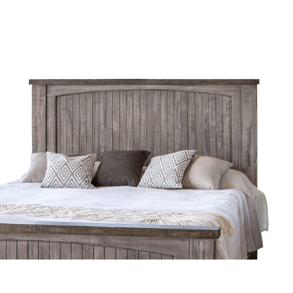 Geny King Size Bed Farmhouse Rustic Panels Gray Brown Mango Wood Finish By Casagear Home BM316435