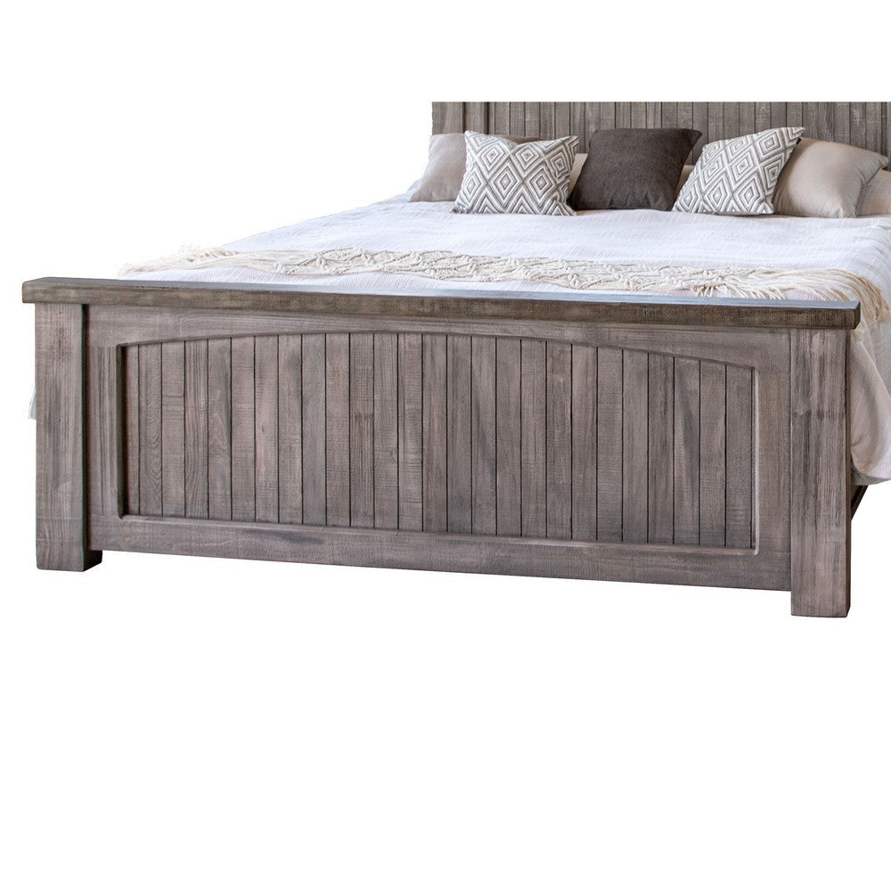 Geny King Size Bed Farmhouse Rustic Panels Gray Brown Mango Wood Finish By Casagear Home BM316435