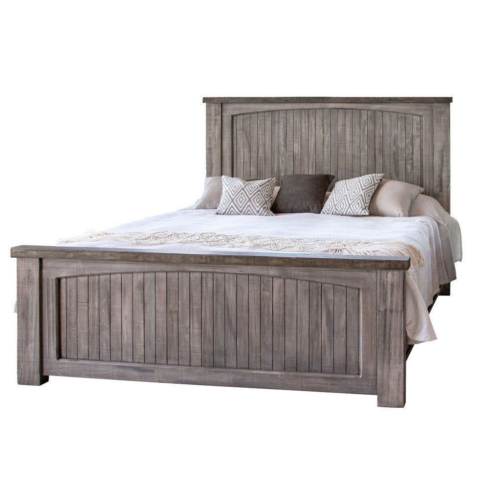 Geny Queen Size Bed Farmhouse Rustic Panels Gray Brown Mango Wood Finish By Casagear Home BM316436