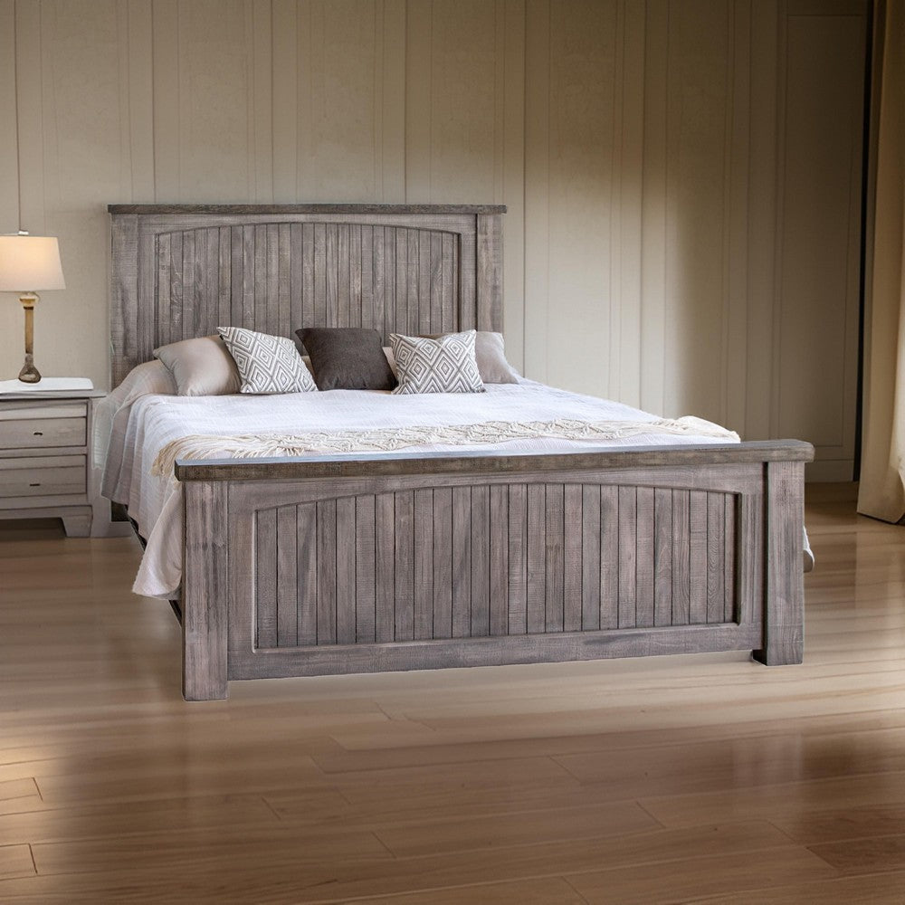 Geny Queen Size Bed Farmhouse Rustic Panels Gray Brown Mango Wood Finish By Casagear Home BM316436