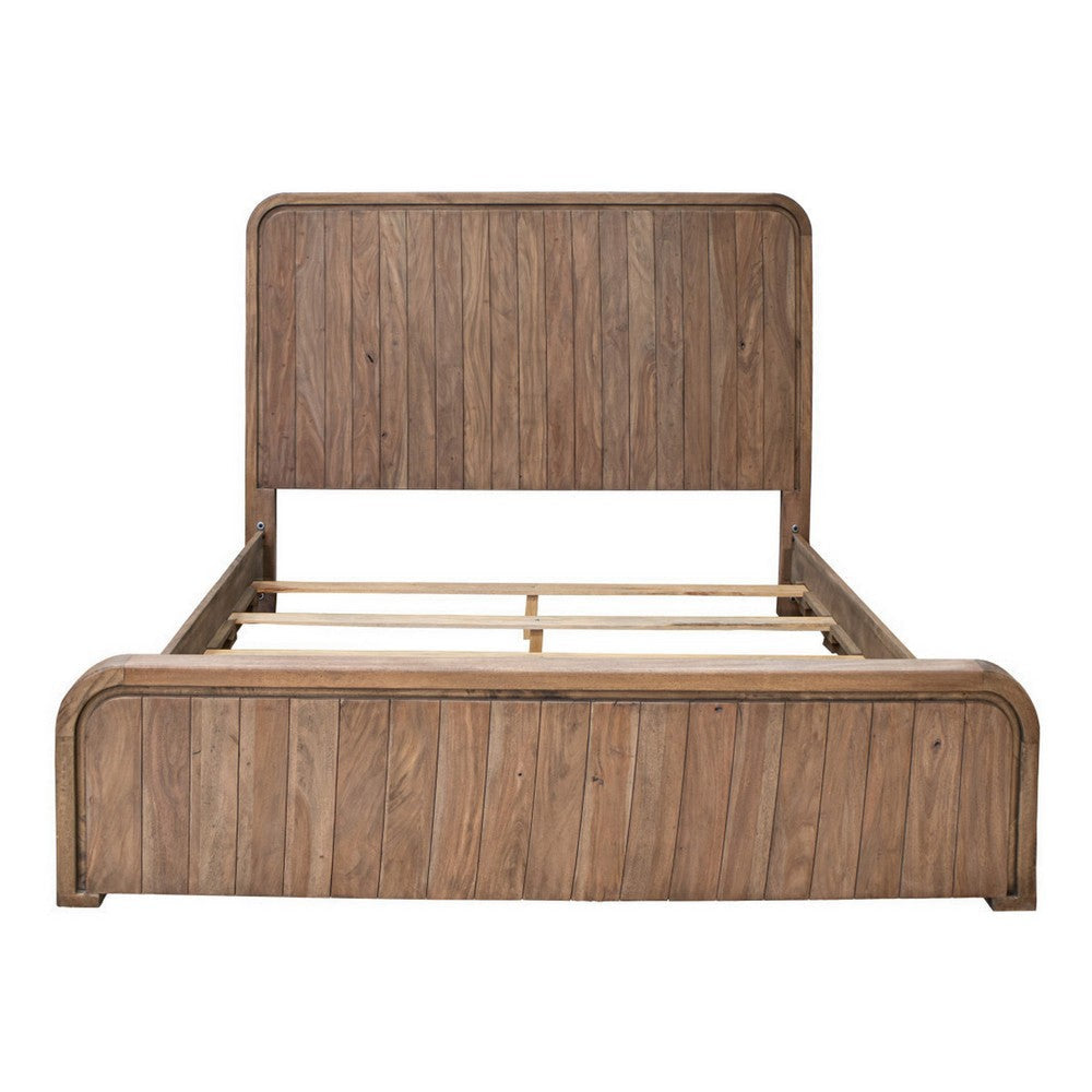 Okai King Bed Vertical Lines Round Edge Panel Headboard Brown Solid Wood By Casagear Home BM316437