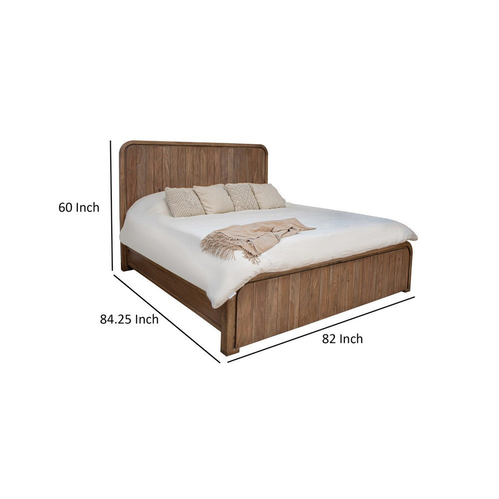 Okai King Bed Vertical Lines Round Edge Panel Headboard Brown Solid Wood By Casagear Home BM316437