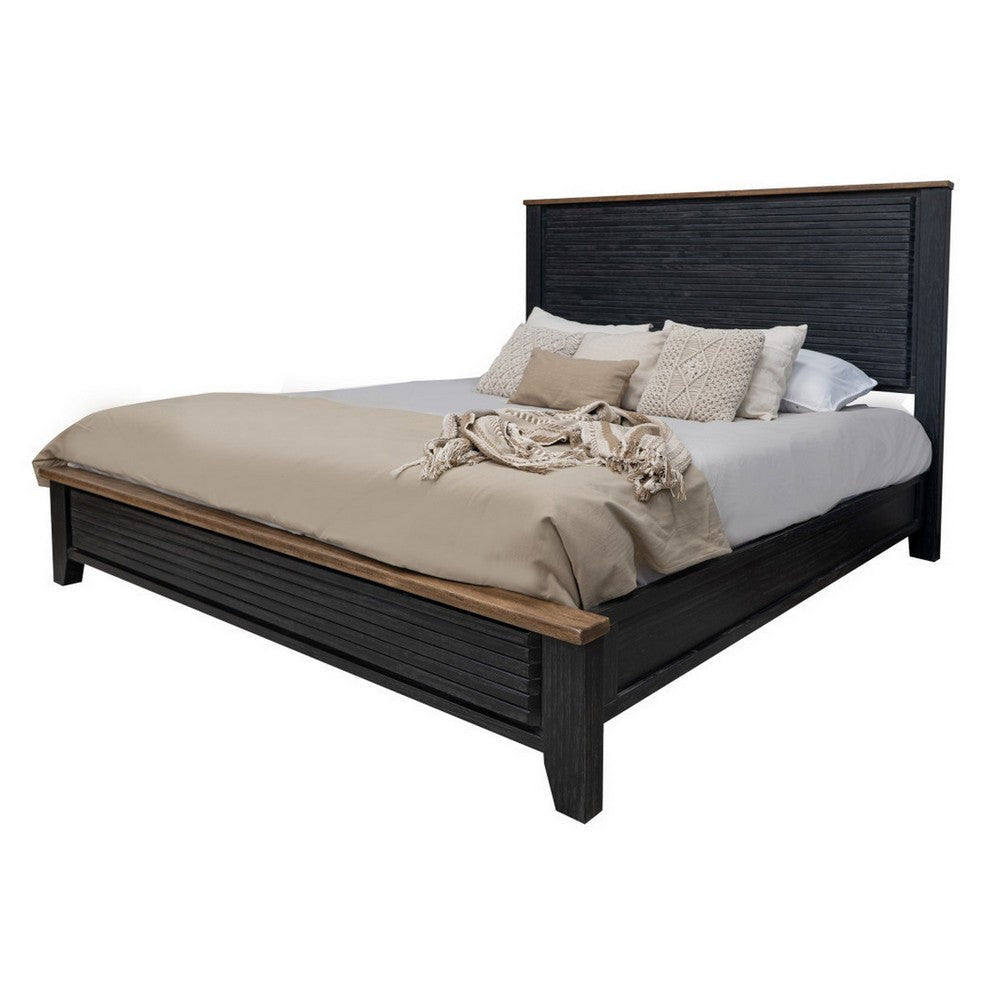 Okai King Bed Vertical Lines Round Edge Panel Headboard Black Solid Wood By Casagear Home BM316438