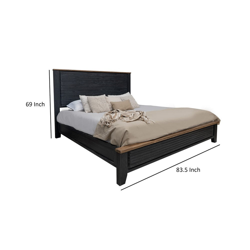 Okai King Bed Vertical Lines Round Edge Panel Headboard Black Solid Wood By Casagear Home BM316438