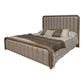 Okai King Bed Channel Tufted Faux Leather Upholstery Brown Solid Wood By Casagear Home BM316441