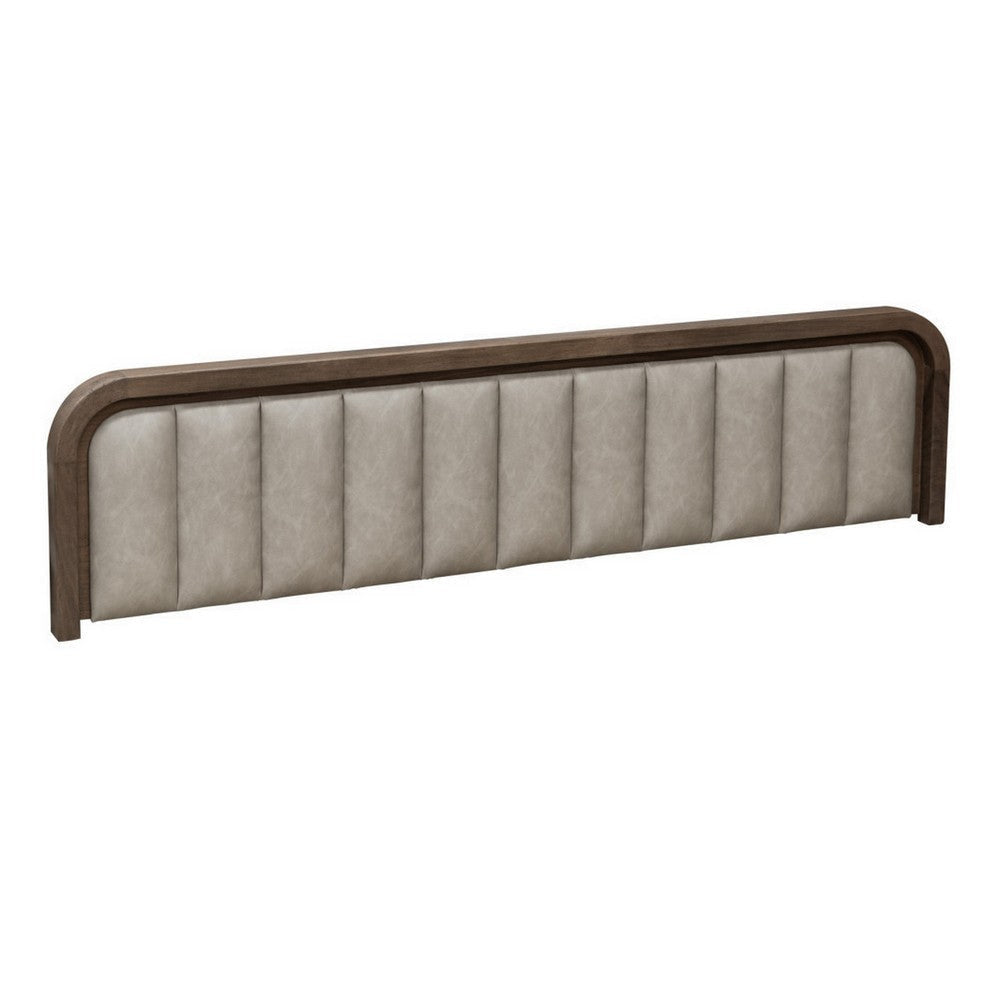 Okai King Bed Channel Tufted Faux Leather Upholstery Brown Solid Wood By Casagear Home BM316441