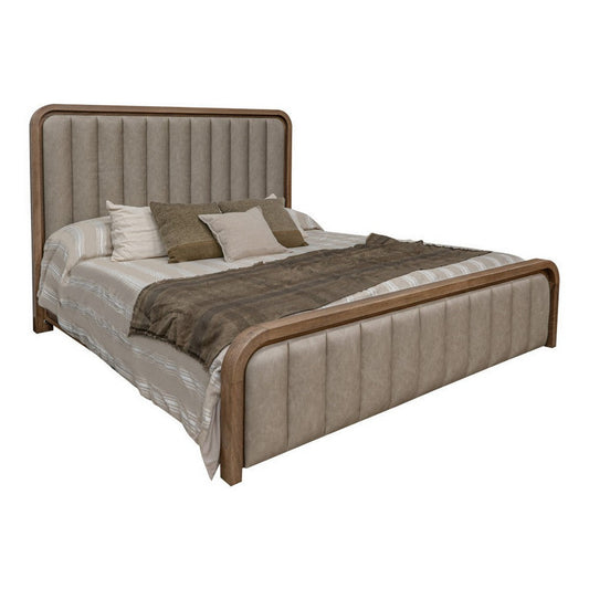 Okai King Bed, Channel Tufted Faux Leather Upholstery, Brown Solid Wood By Casagear Home