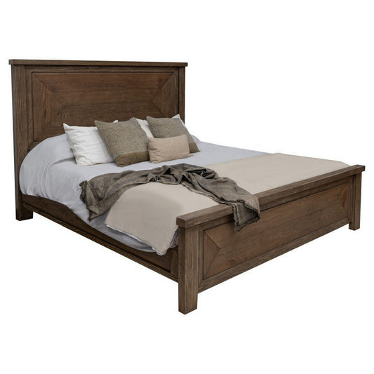 Loe King Size Bed, Raised Panel Headboard, Farmhouse Style Brown Oak Veneer By Casagear Home