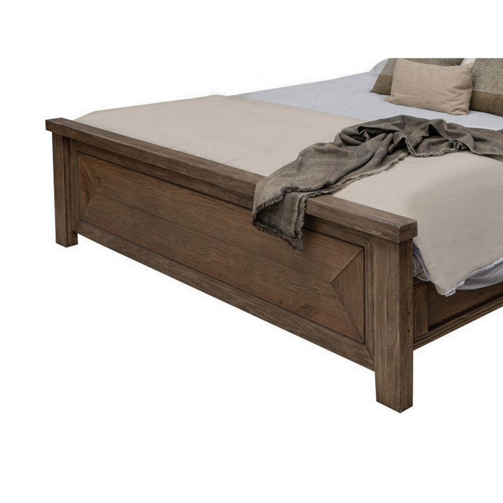 Loe Queen Size Bed Raised Panel Headboard Farmhouse Brown Oak Veneer By Casagear Home BM316445