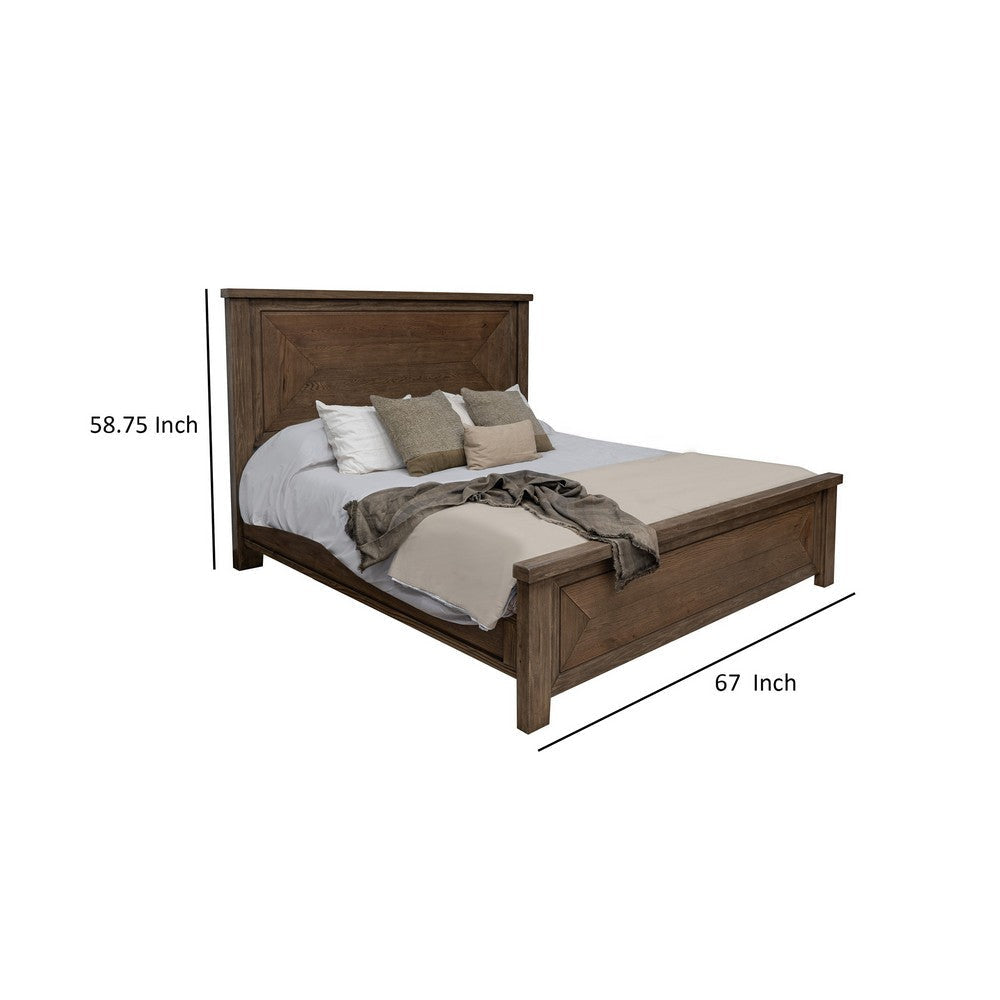 Loe Queen Size Bed Raised Panel Headboard Farmhouse Brown Oak Veneer By Casagear Home BM316445