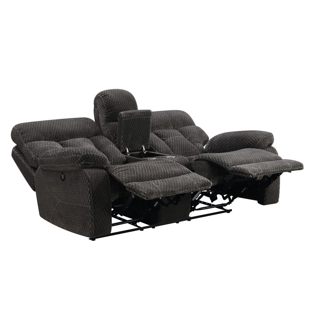 Charl 78 Inch Power Recliner Loveseat Cupholder Console USB Charcoal Gray By Casagear Home BM316454