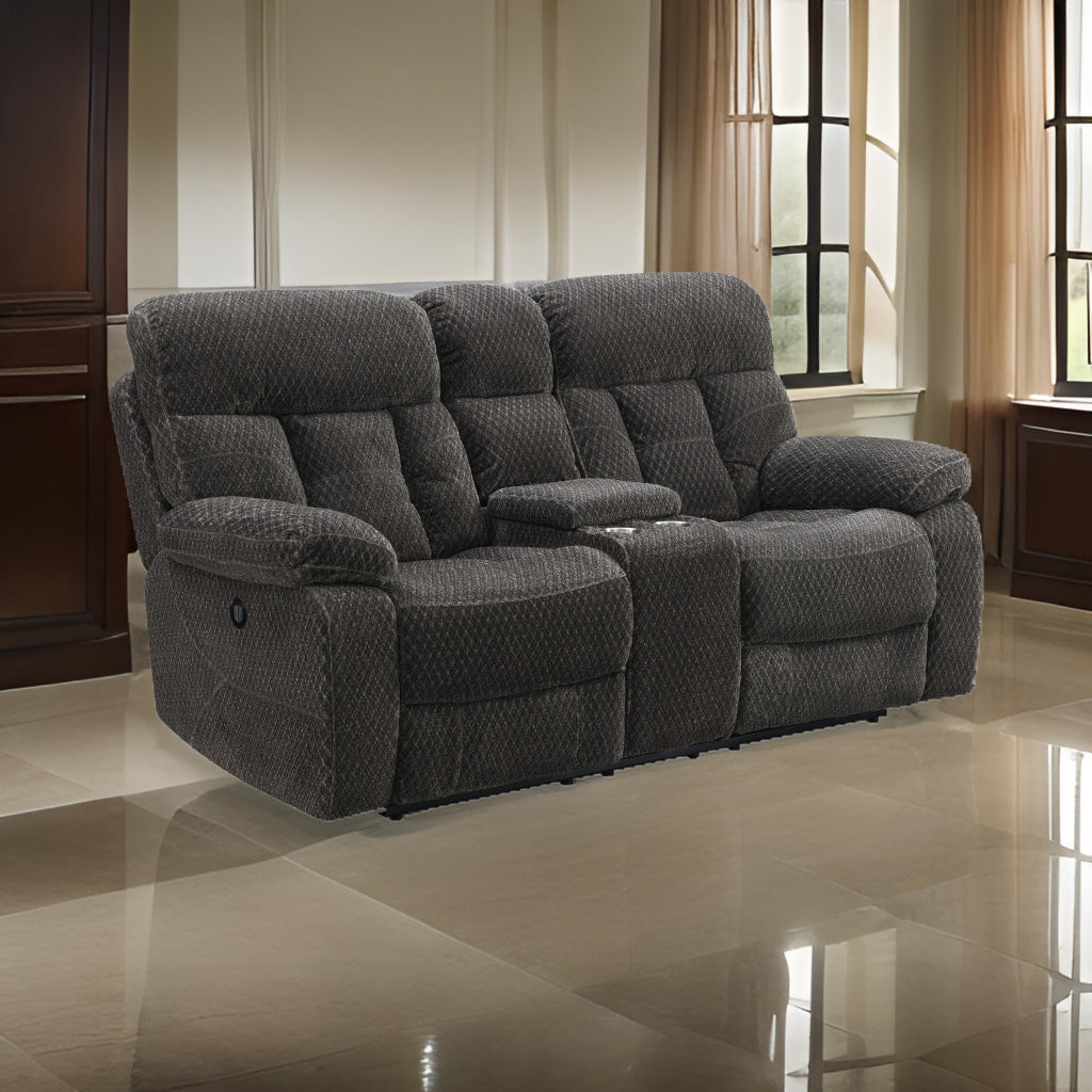 Charl 78 Inch Power Recliner Loveseat, Cupholder Console USB, Charcoal Gray By Casagear Home