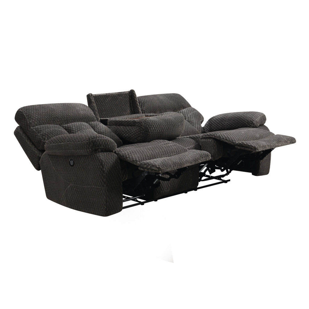 Charl 87 Inch Power Recliner Sofa USB Drop Tray Dark Gray Polyester By Casagear Home BM316456