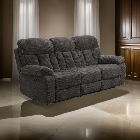 Charl 87 Inch Power Recliner Sofa, USB, Drop Tray, Dark Gray Polyester By Casagear Home