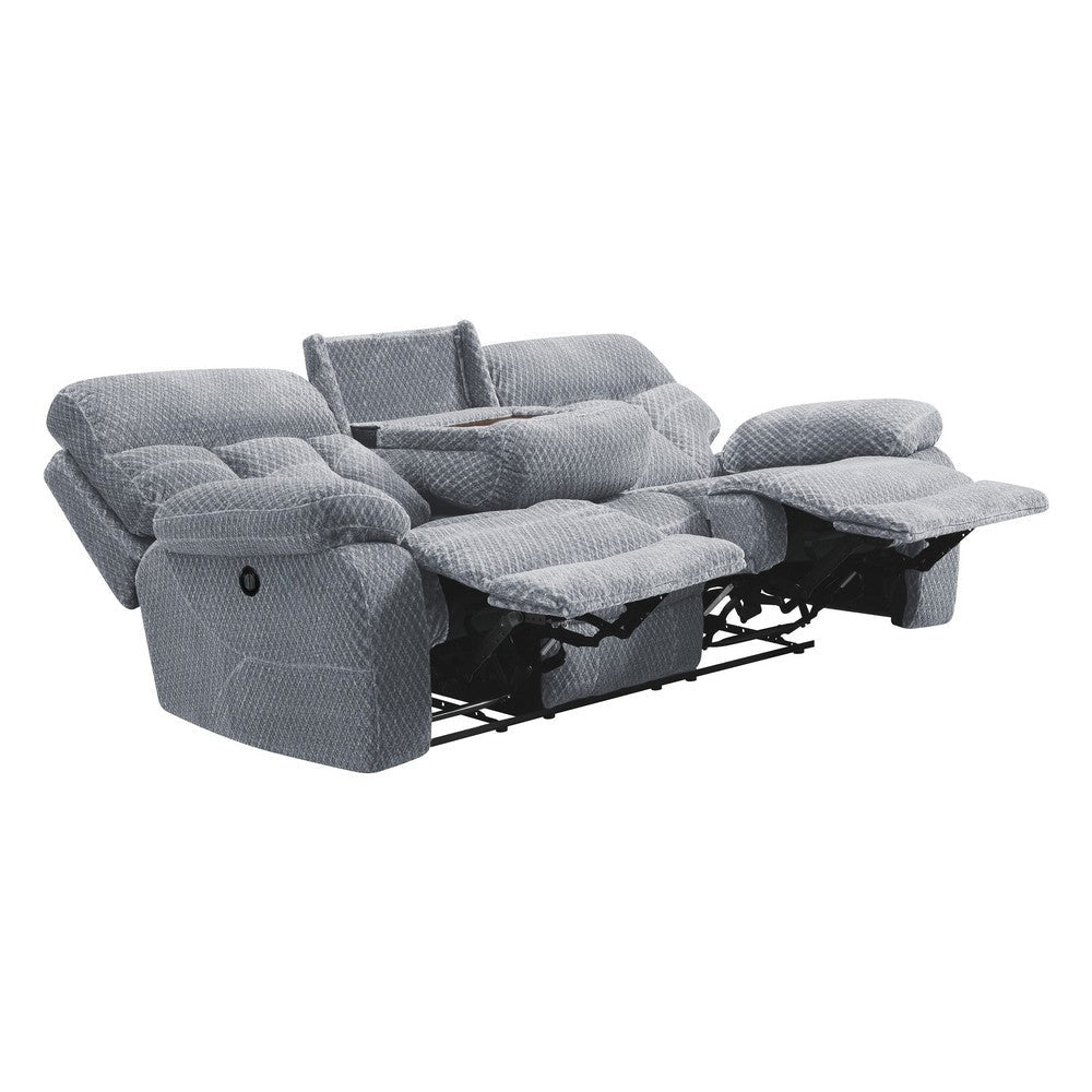 Charl 87 Inch Power Recliner Sofa USB Drop Tray Light Gray Polyester By Casagear Home BM316457