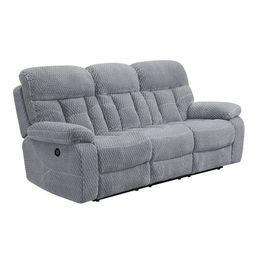 Charl 87 Inch Power Recliner Sofa, USB, Drop Tray, Light Gray Polyester By Casagear Home