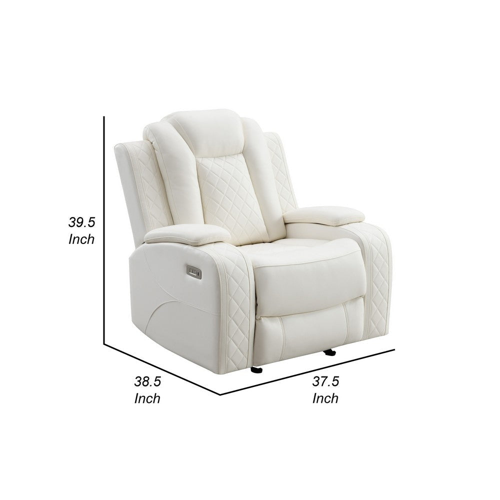 Nova 39 Inch Luxury Manual Recliner Glider Chair Plush White Faux Leather By Casagear Home BM316458