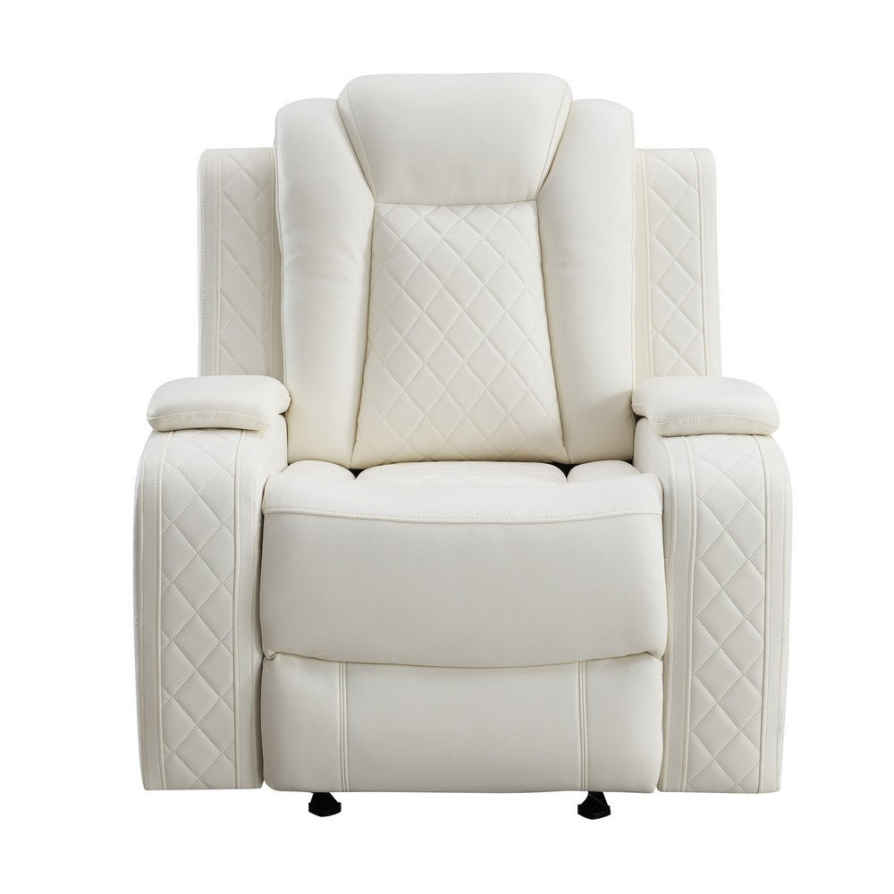 Nova 39 Inch Luxury Power Recliner Glider Chair Plush White Faux Leather By Casagear Home BM316459