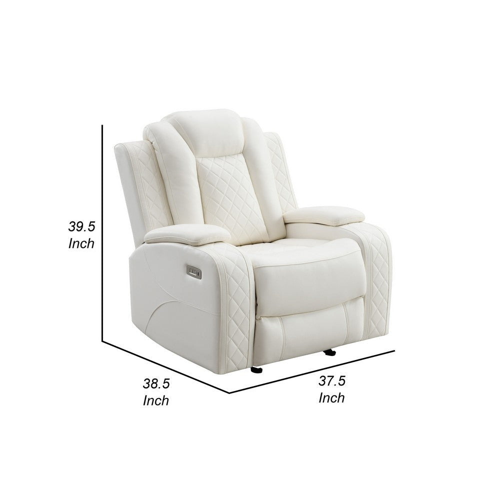 Nova 39 Inch Luxury Power Recliner Glider Chair Plush White Faux Leather By Casagear Home BM316459