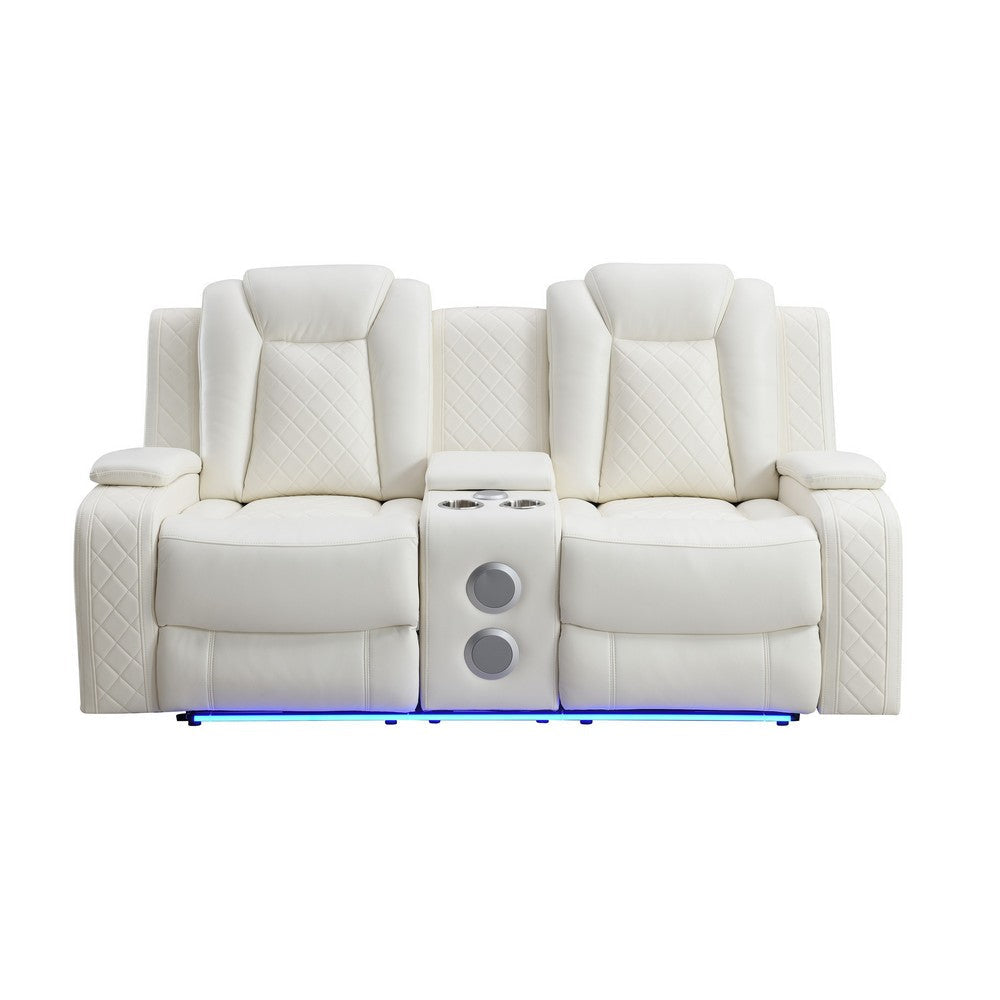 Nova Luxury Manual Recliner Loveseat In White with USB Lights Speakers By Casagear Home BM316460