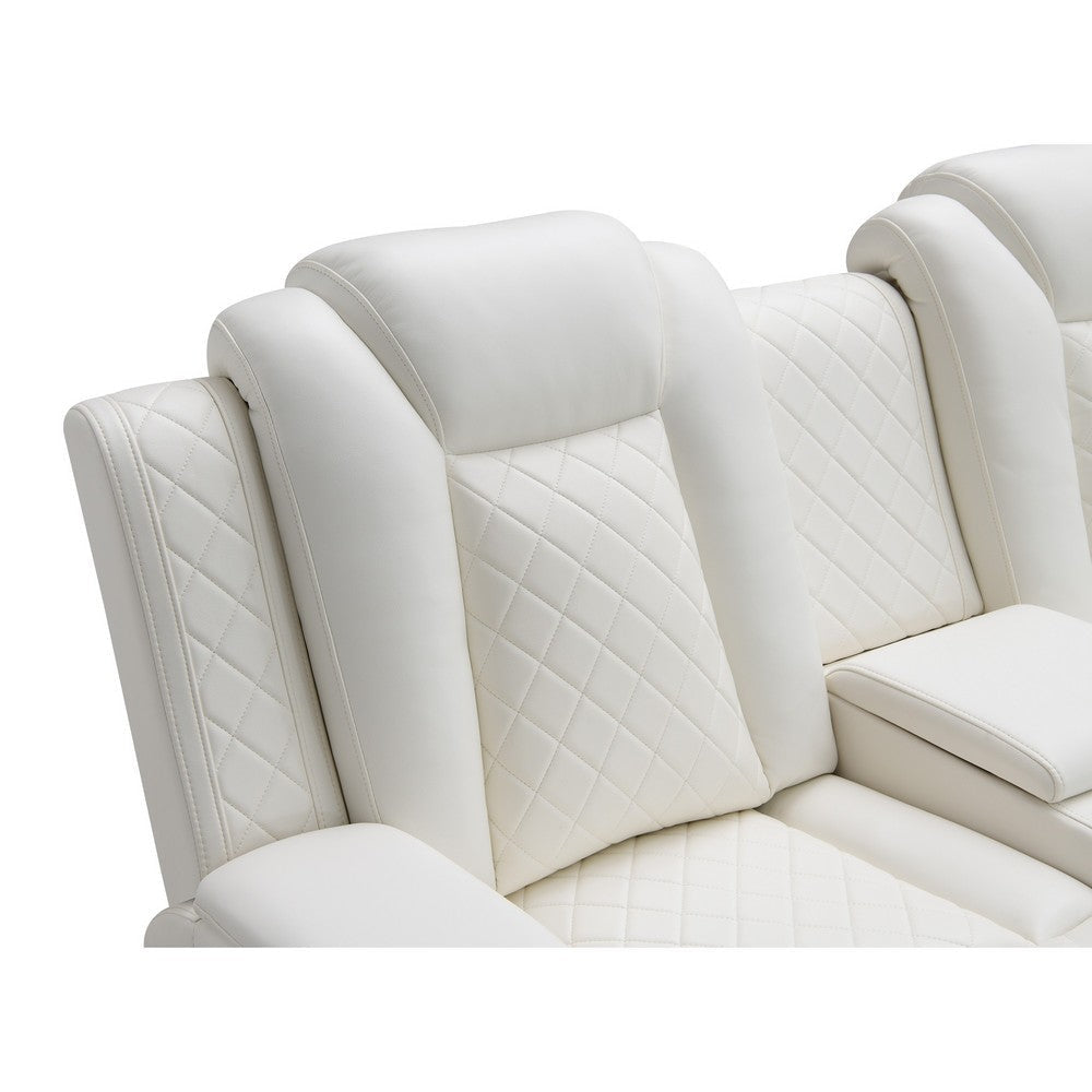 Nova Luxury Manual Recliner Loveseat In White with USB Lights Speakers By Casagear Home BM316460