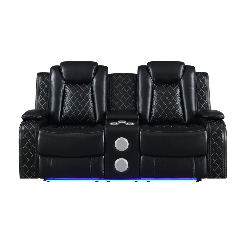 Nova Luxury Power Recliner Loveseat In Black with USB Lights Speakers By Casagear Home BM316461