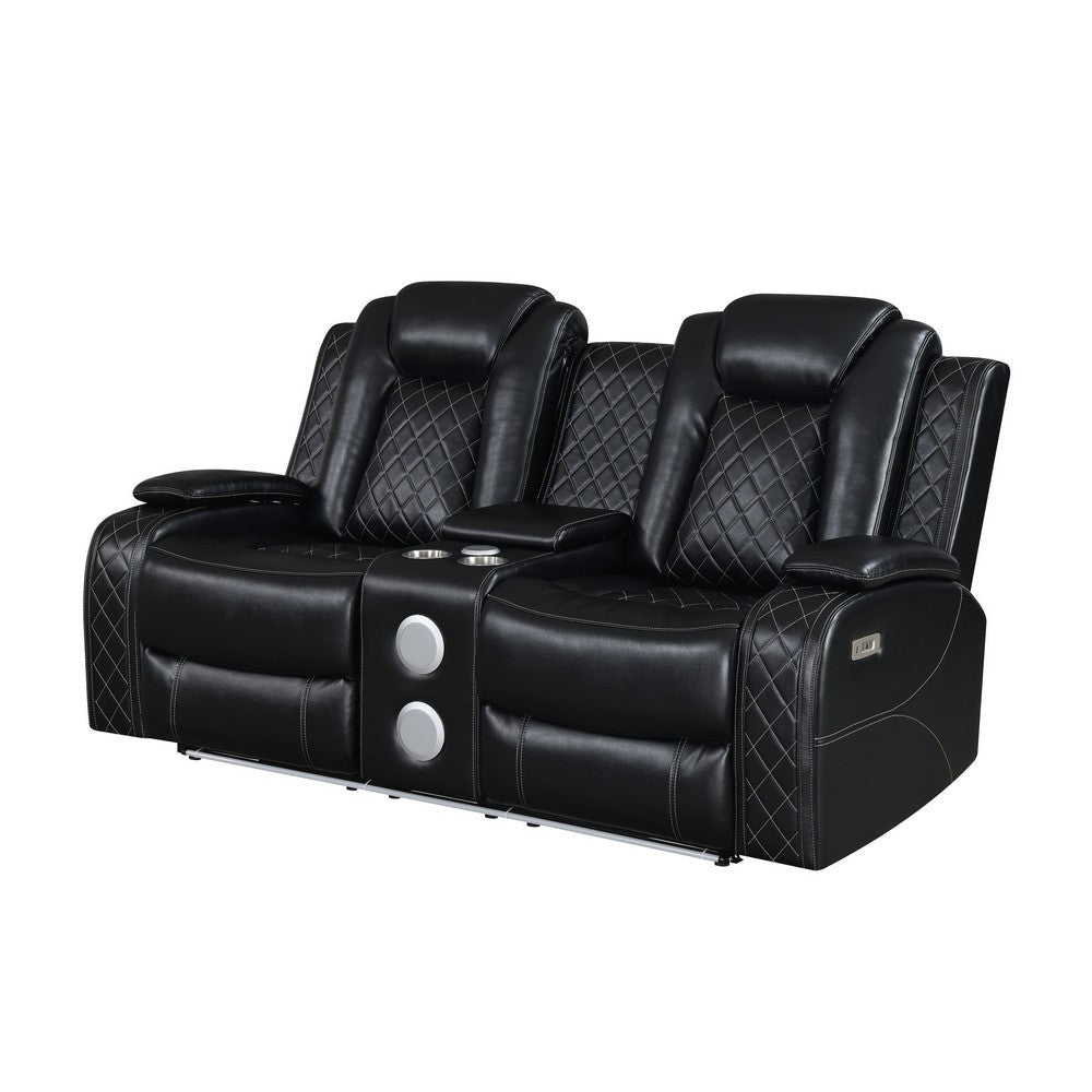 Nova Luxury Power Recliner Loveseat In Black with USB Lights Speakers By Casagear Home BM316461