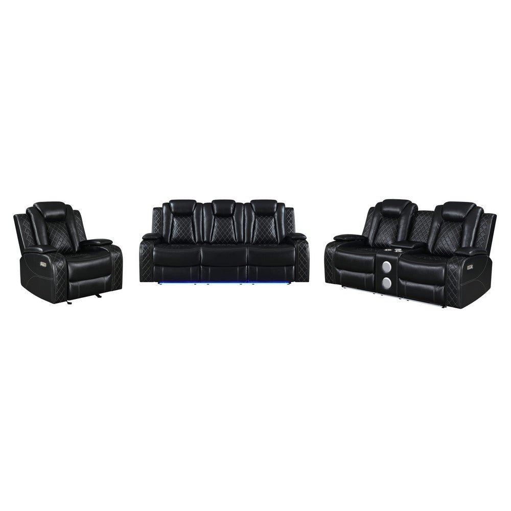 Nova Luxury Power Recliner Loveseat In Black with USB, Lights, Speakers  By Casagear Home