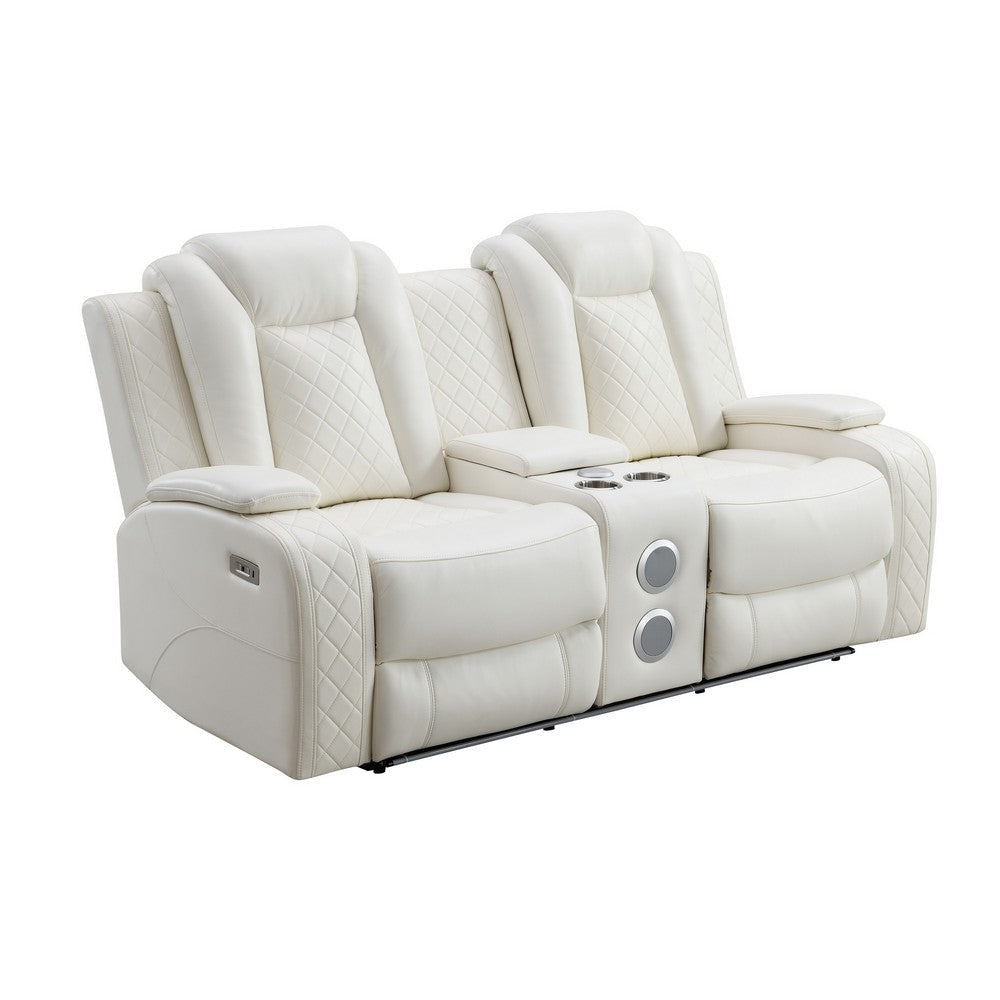 Nova Luxury Power Recliner Loveseat in White with USB, Lights, Speakers By Casagear Home