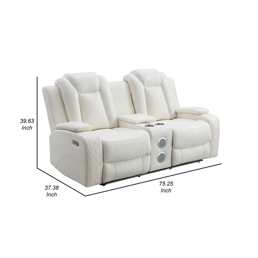 Nova Luxury Power Recliner Loveseat in White with USB Lights Speakers By Casagear Home BM316462