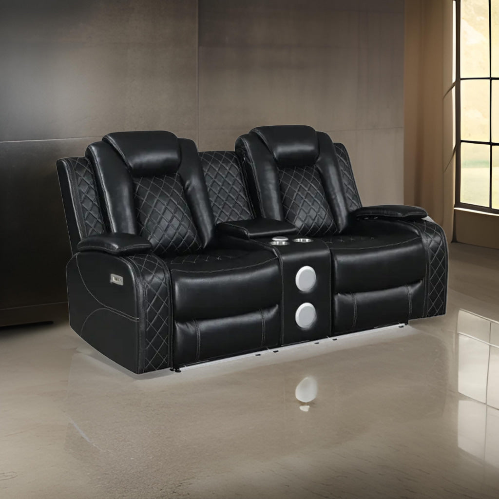 Nova Luxury Power Recliner Loveseat, Right Facing, Speaker, Console, Black By Casagear Home