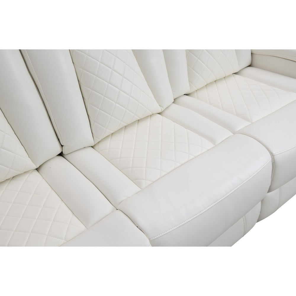 Nova Luxury Manual Recliner Sofa Drop Down Tray Speakers USB White By Casagear Home BM316465