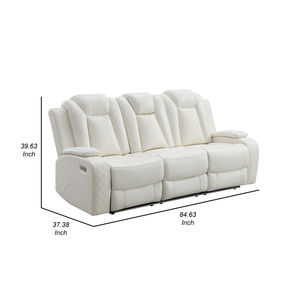 Nova Luxury Manual Recliner Sofa Drop Down Tray Speakers USB White By Casagear Home BM316465