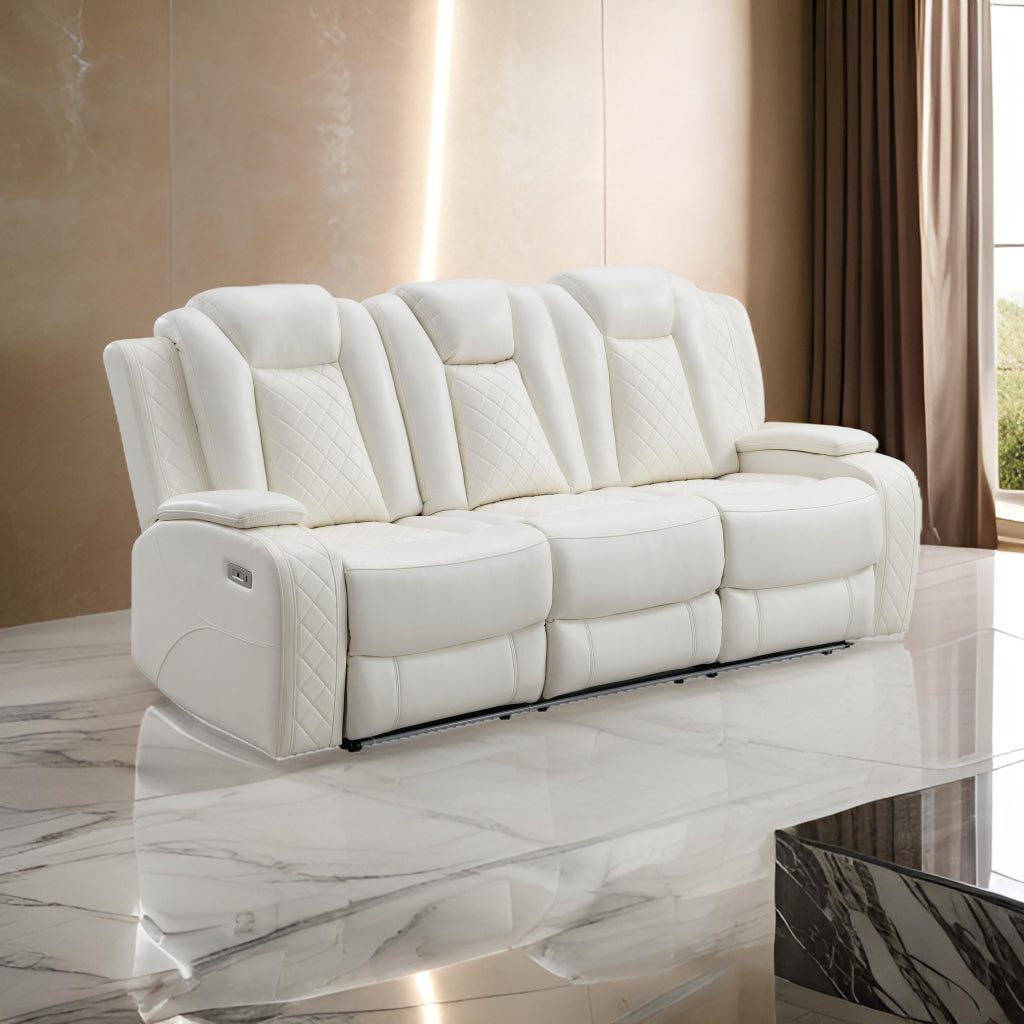 Nova Luxury Manual Recliner Sofa, Drop Down Tray, Speakers, USB, White By Casagear Home