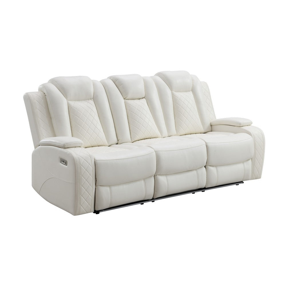 Nova Luxury Manual Recliner Sofa, Drop Down Tray, Speakers, USB, White By Casagear Home