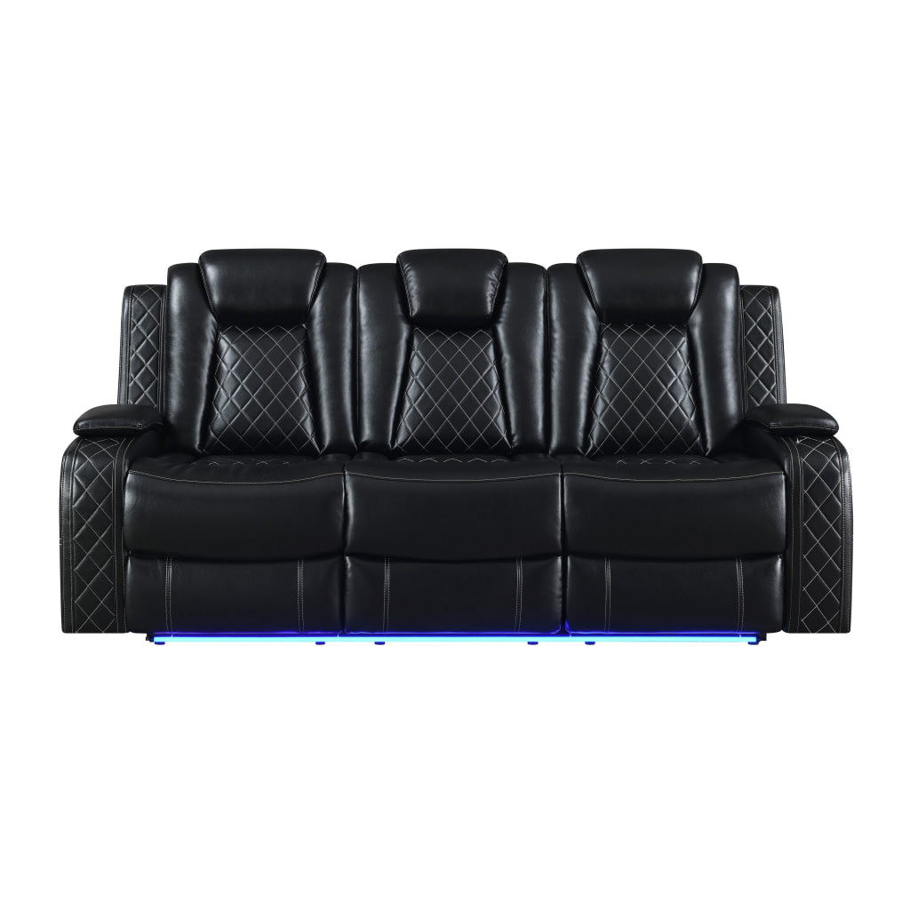 Nova Luxury Power Recliner Sofa Drop Down Tray Speakers USB Black By Casagear Home BM316466