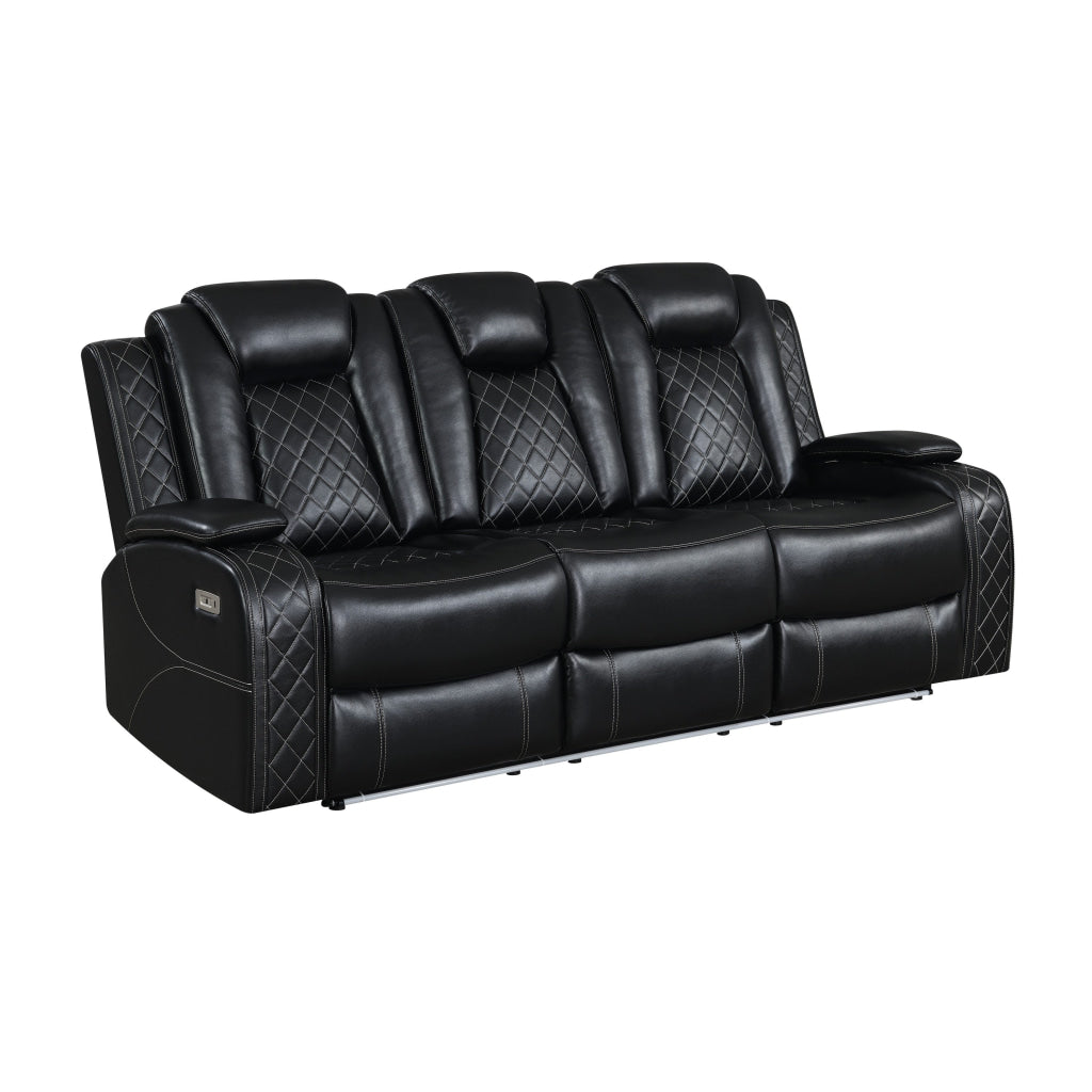 Nova Luxury Power Recliner Sofa Drop Down Tray Speakers USB Black By Casagear Home BM316466