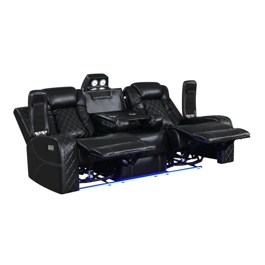 Nova Luxury Power Recliner Sofa Drop Down Tray Speakers USB Black By Casagear Home BM316466