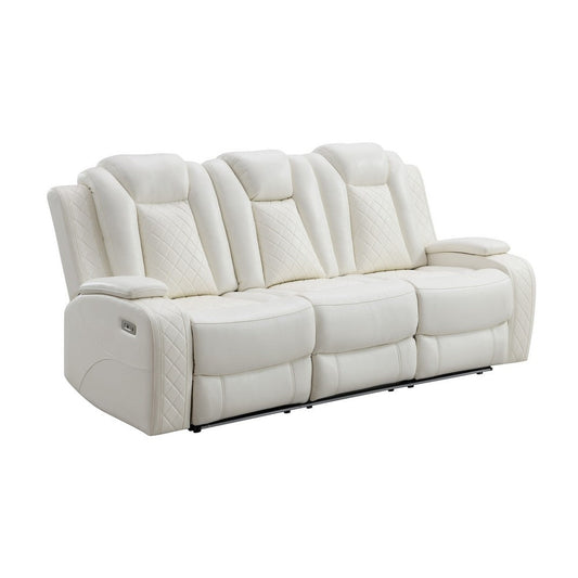 Nova Luxury Power Recliner Sofa, Drop Down Tray, Speakers, USB, White By Casagear Home