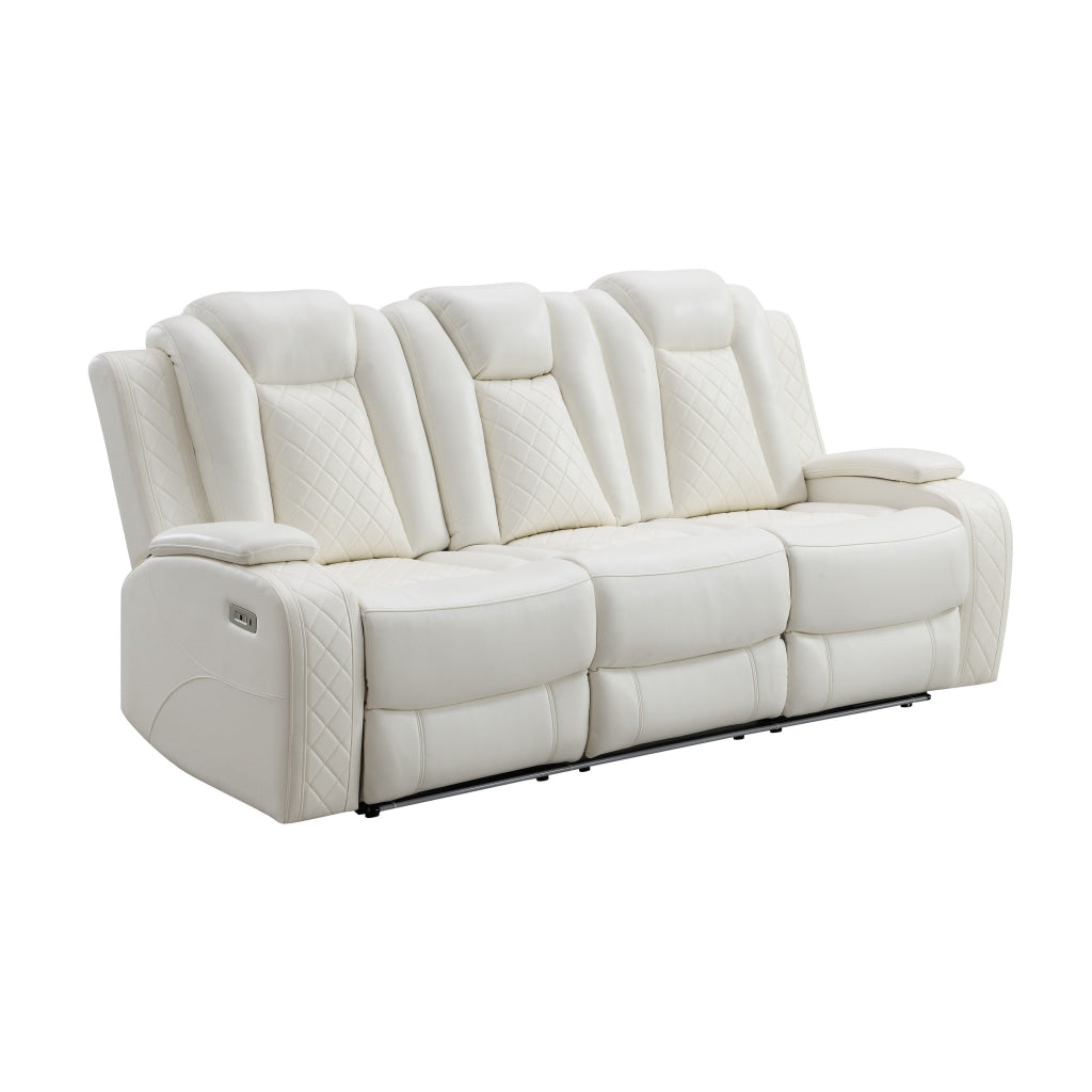 Nova Luxury Power Recliner Sofa Drop Down Tray Speakers USB White By Casagear Home BM316467