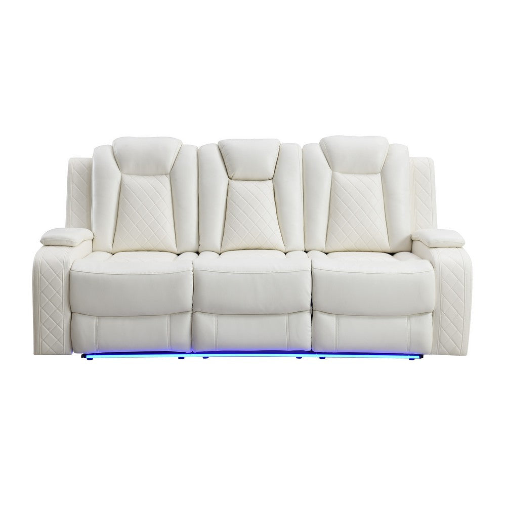 Nova Luxury Power Recliner Sofa Drop Down Tray Speakers USB White By Casagear Home BM316467