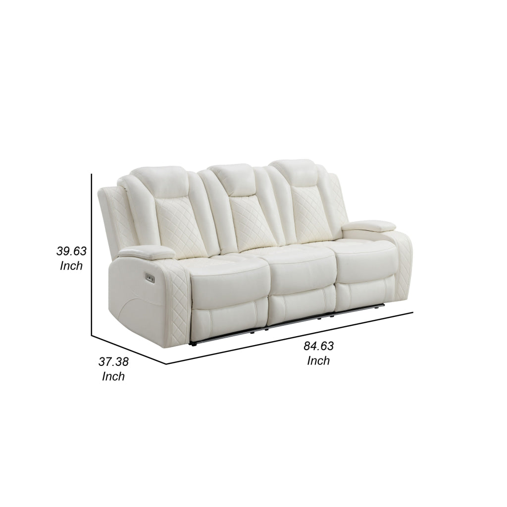 Nova Luxury Power Recliner Sofa Drop Down Tray Speakers USB White By Casagear Home BM316467