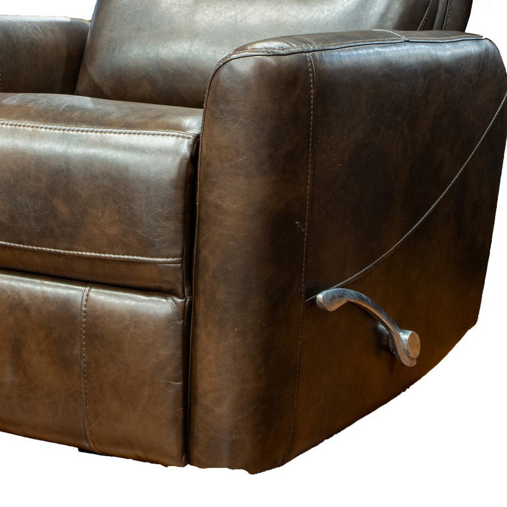 Aki 36 Inch Swivel Manual Recliner Chair Luxury Plush Brown Faux Leather By Casagear Home BM316469