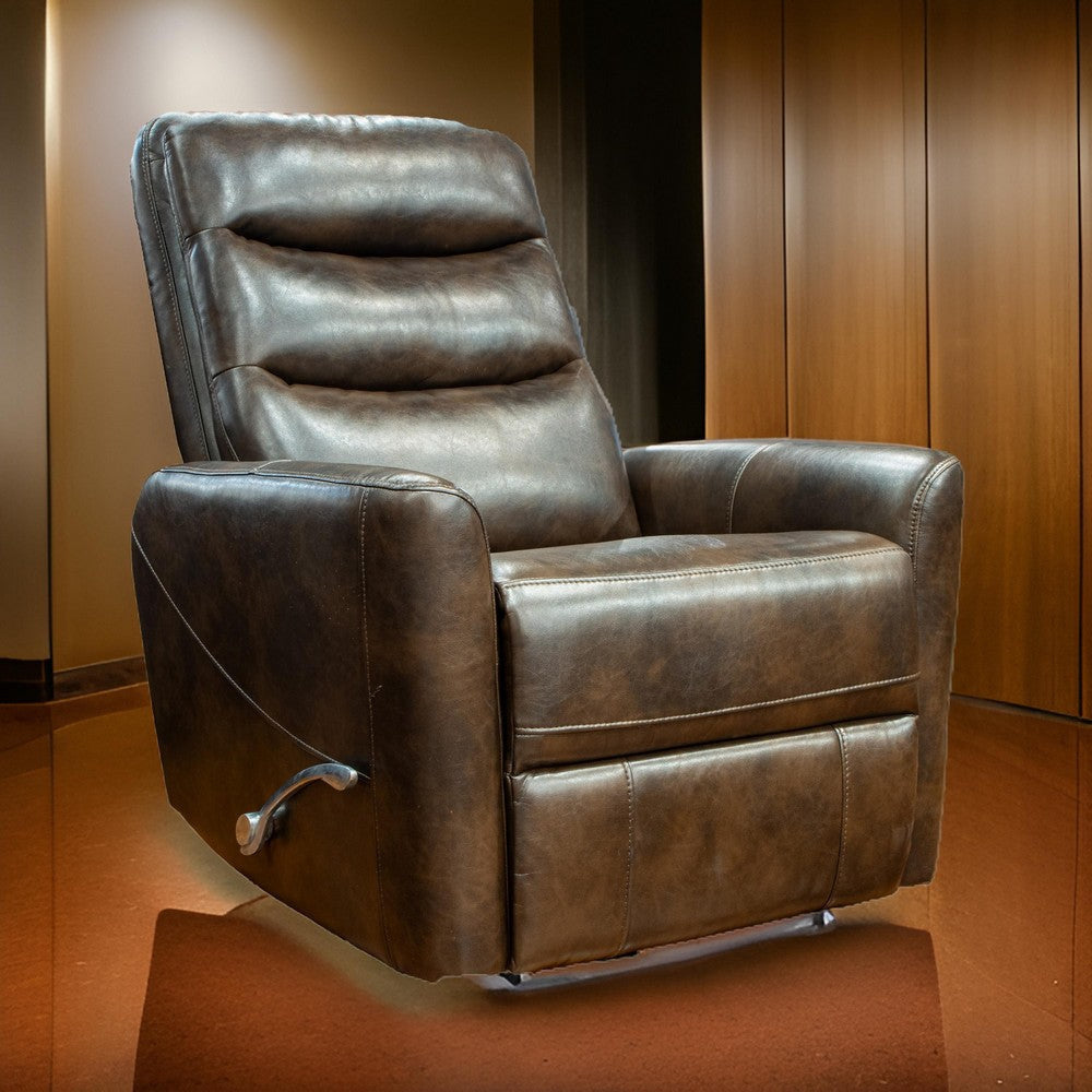 Aki 36 Inch Swivel Manual Recliner Chair Luxury Plush Brown Faux Leather By Casagear Home BM316469