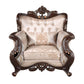 Cona 39 Inch Accent Chair Gold Carved Details Brown Button Tufted Beige By Casagear Home BM316470