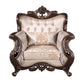 Cona 39 Inch Accent Chair Gold Carved Details Brown Button Tufted Beige By Casagear Home BM316470