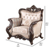 Cona 39 Inch Accent Chair Gold Carved Details Brown Button Tufted Beige By Casagear Home BM316470