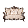 Cona 70 Inch Loveseat Gold Carved Details Brown Button Tufted Beige By Casagear Home BM316471