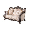 Cona 70 Inch Loveseat, Gold Carved Details, Brown, Button Tufted Beige By Casagear Home