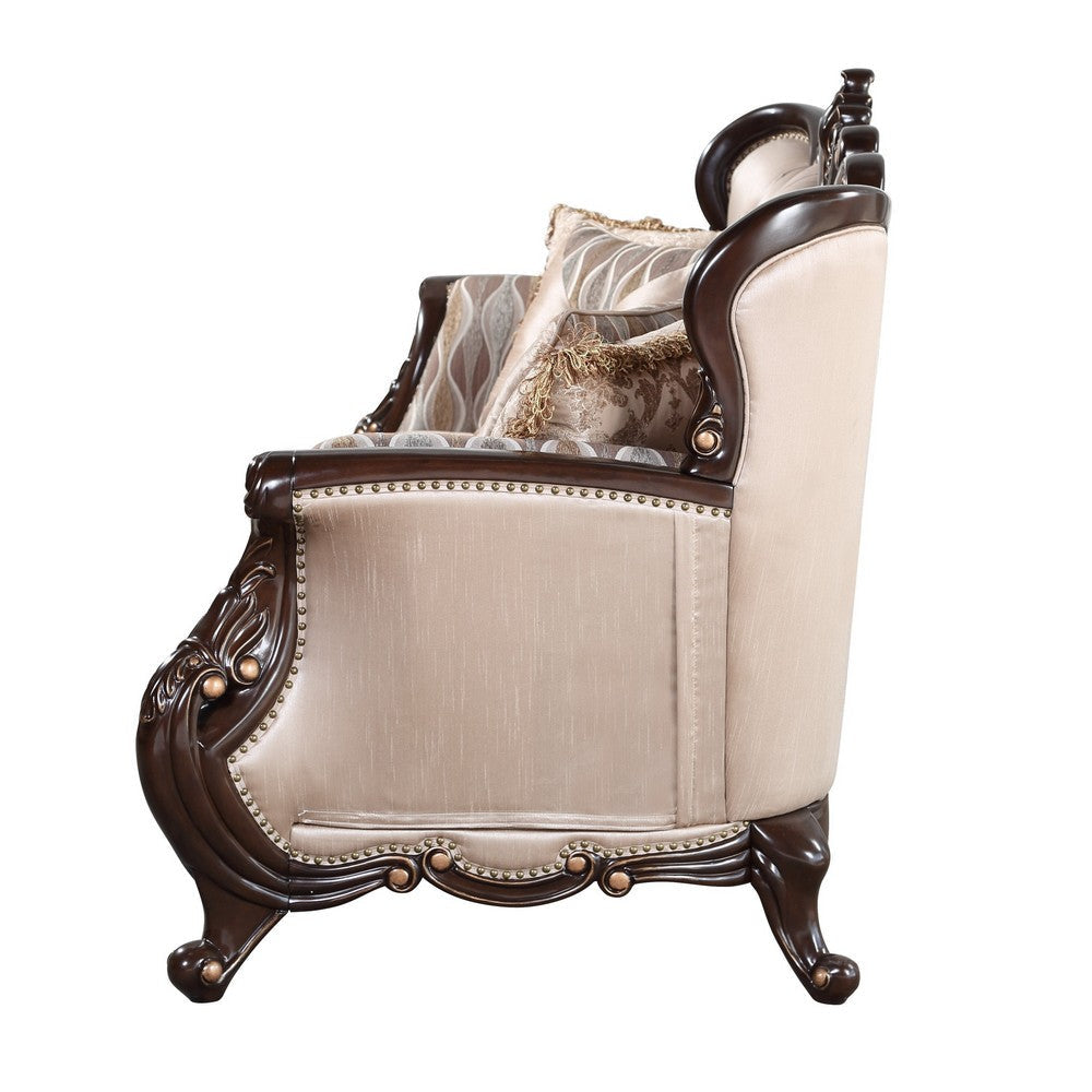 Cona 95 Inch Sofa Classic Gold Carved Details Brown Button Tufted Beige By Casagear Home BM316472